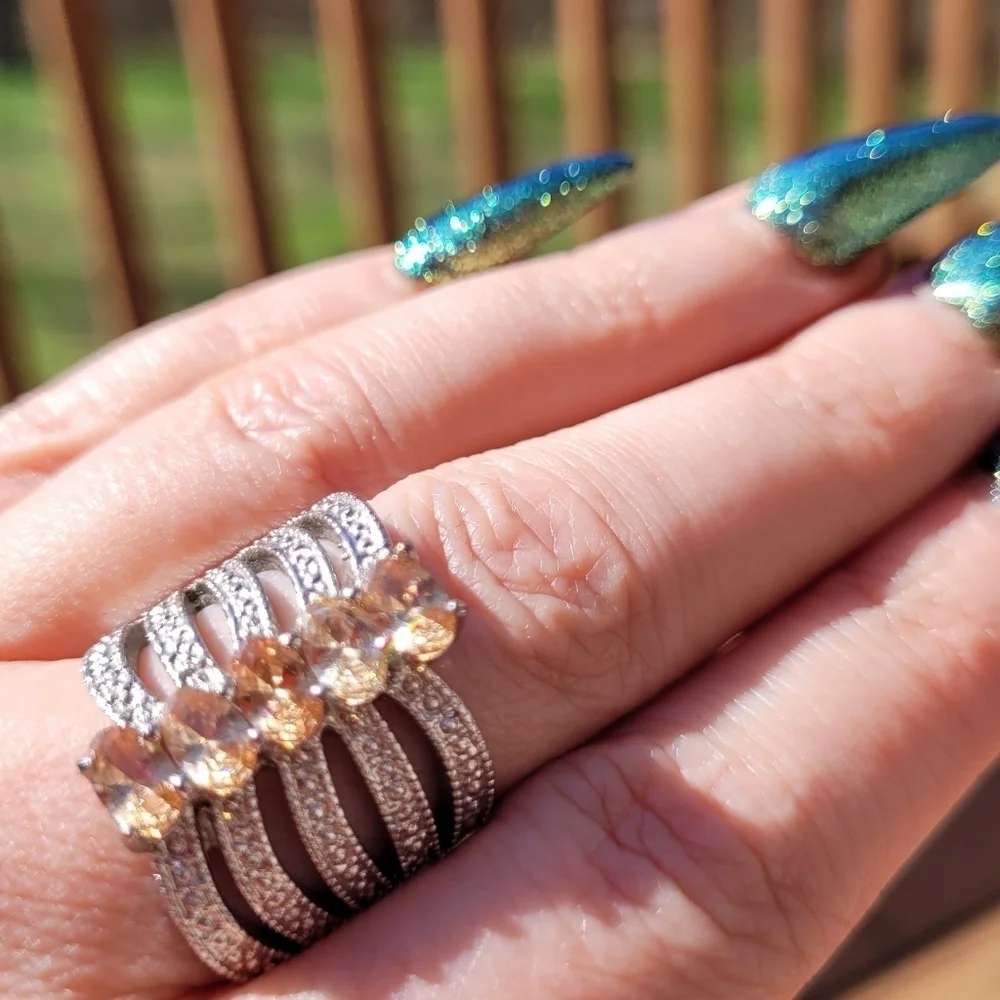 Vintage Oval Morganite Sterling Silver Stacked Ring SZ 8